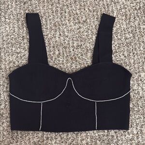 Black Crop Top with Rhinestone Detailing